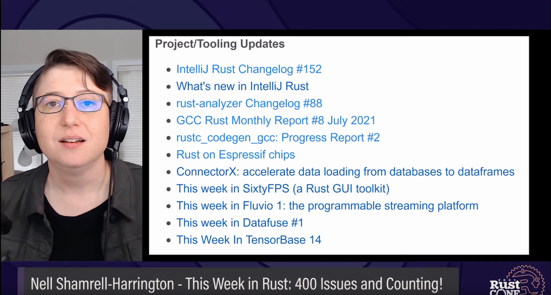 Rustconf 2021 - Screenshot of This week in Rust talk